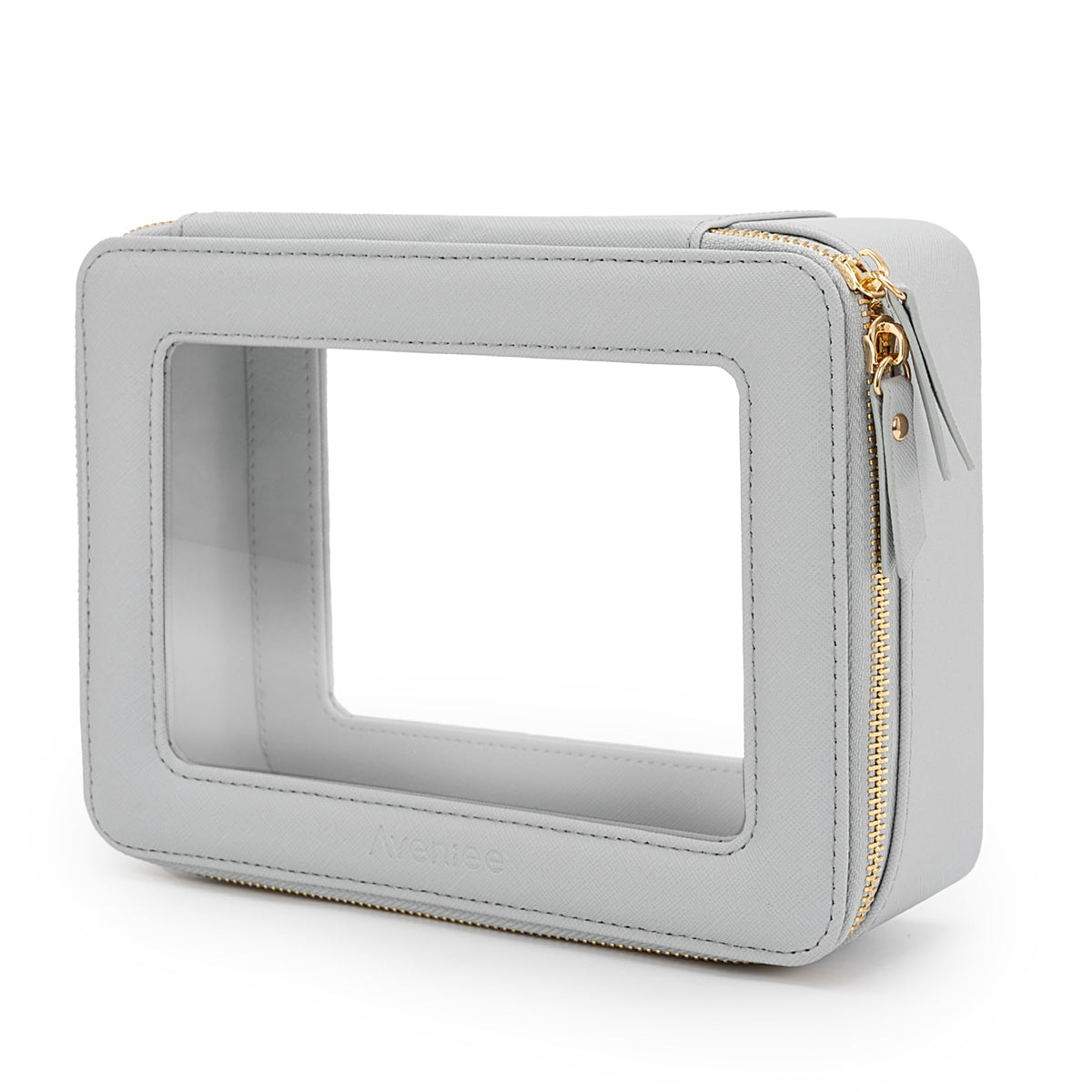 Trousse de maquillage Aveniee en cuir bleu, vue de face