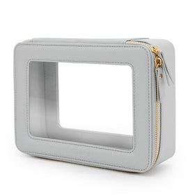 Trousse de maquillage Aveniee en cuir bleu, vue de face