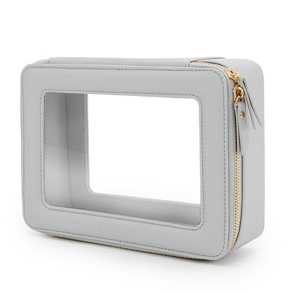 Trousse de maquillage Aveniee en cuir bleu, vue de face