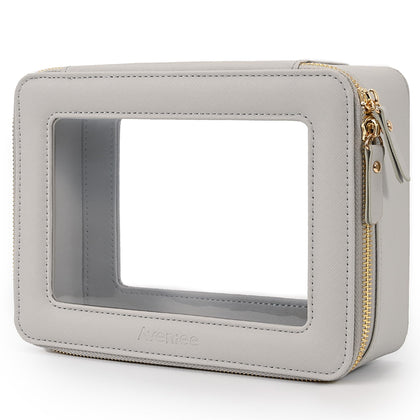 Trousse de maquillage Aveniee en cuir PU bleu perlé, vue de face