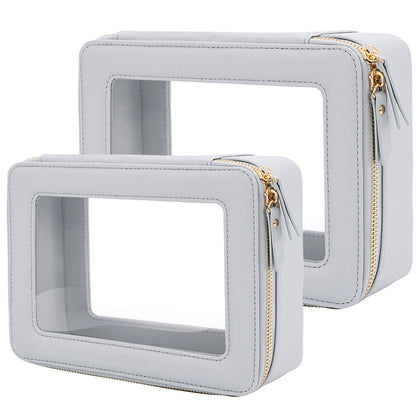 Trousse de maquillage Aveniee grande en cuir vegan bleu, vue avant