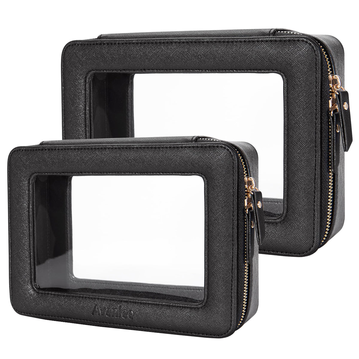 Trousse de maquillage Aveniee large en cuir vegan noire