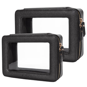 Trousse de maquillage Aveniee large en cuir vegan noire
