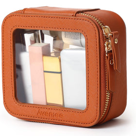 Trousse de maquillage Aveniee mini en cuir PU marron vue de face