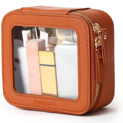 Trousse de maquillage Aveniee mini en cuir PU marron vue de face