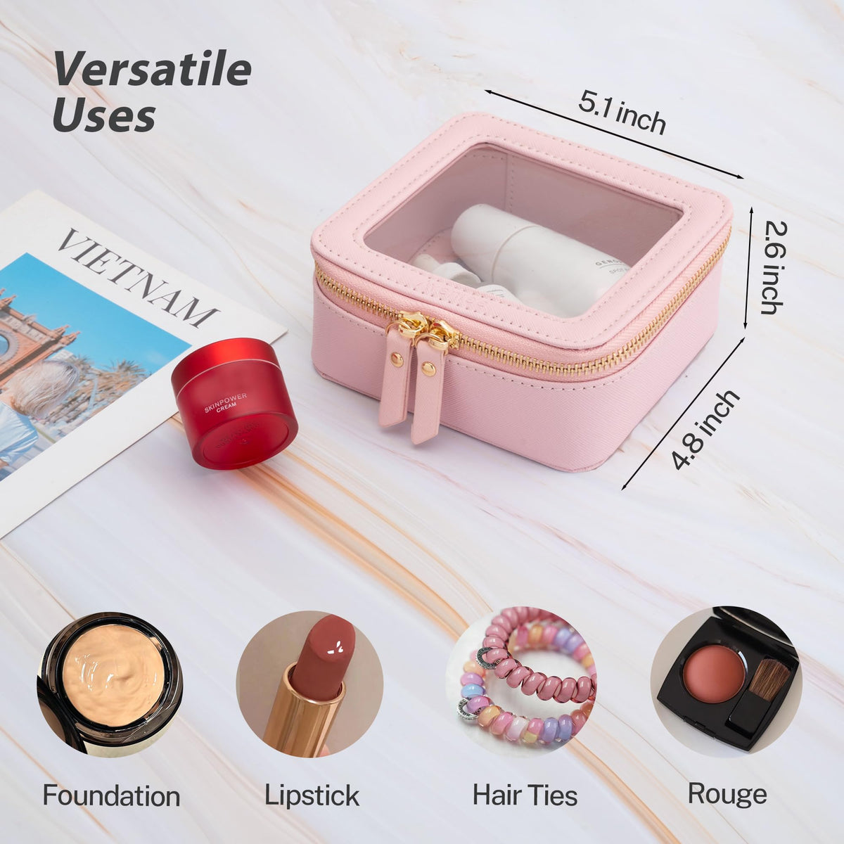 Trousse de maquillage Aveniee rose avec cosmétiques à l'intérieur