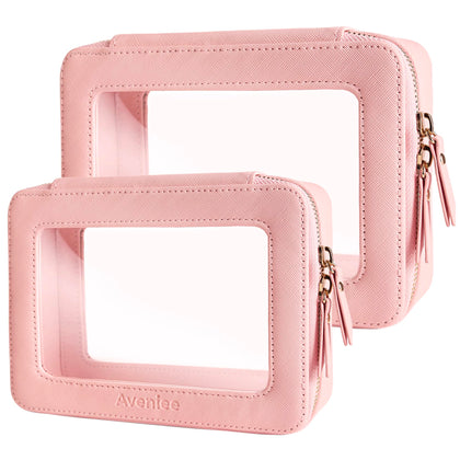 Trousse de maquillage Aveniee rose vue de face avec des accessoires à l'intérieur