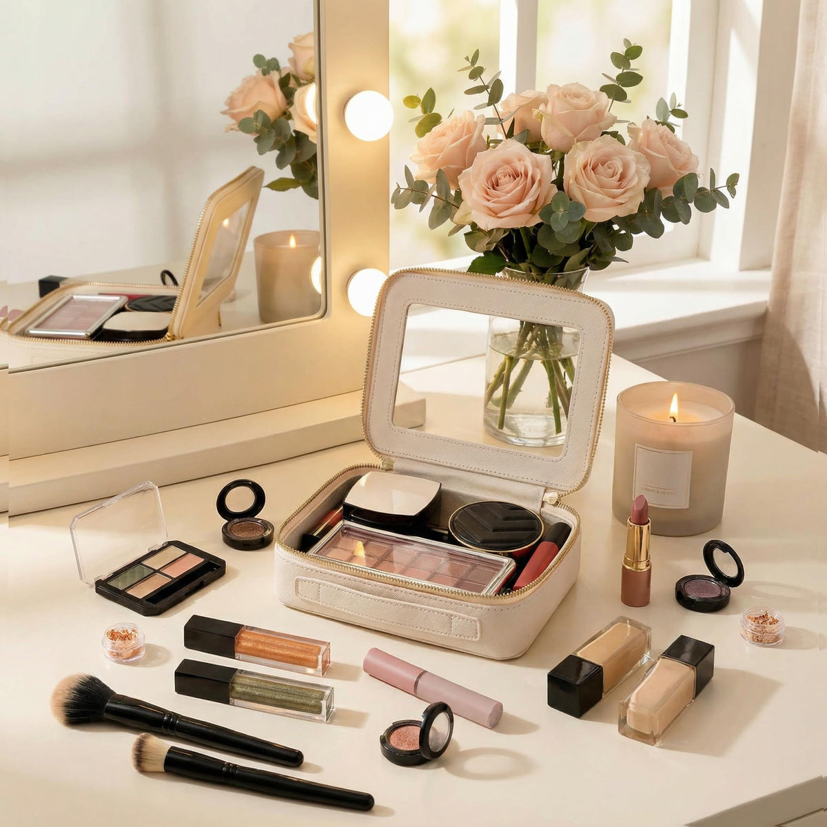 Trousse de maquillage Aveniee vue de côté montrant sa structure