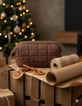 Trousse de maquillage BAGSMART chocolat ouverte avec accessoires