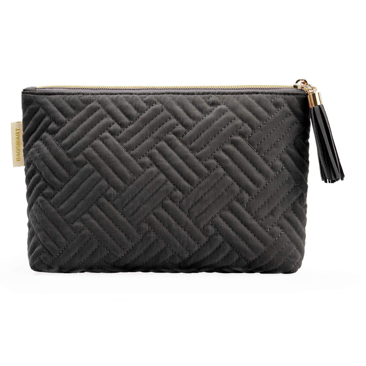 Trousse de maquillage BAGSMART noire avec pompon, vue de face