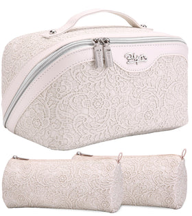Trousse de maquillage BOYATU blanche avec design floral vue de face