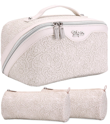 Trousse de maquillage BOYATU blanche avec design floral vue de face