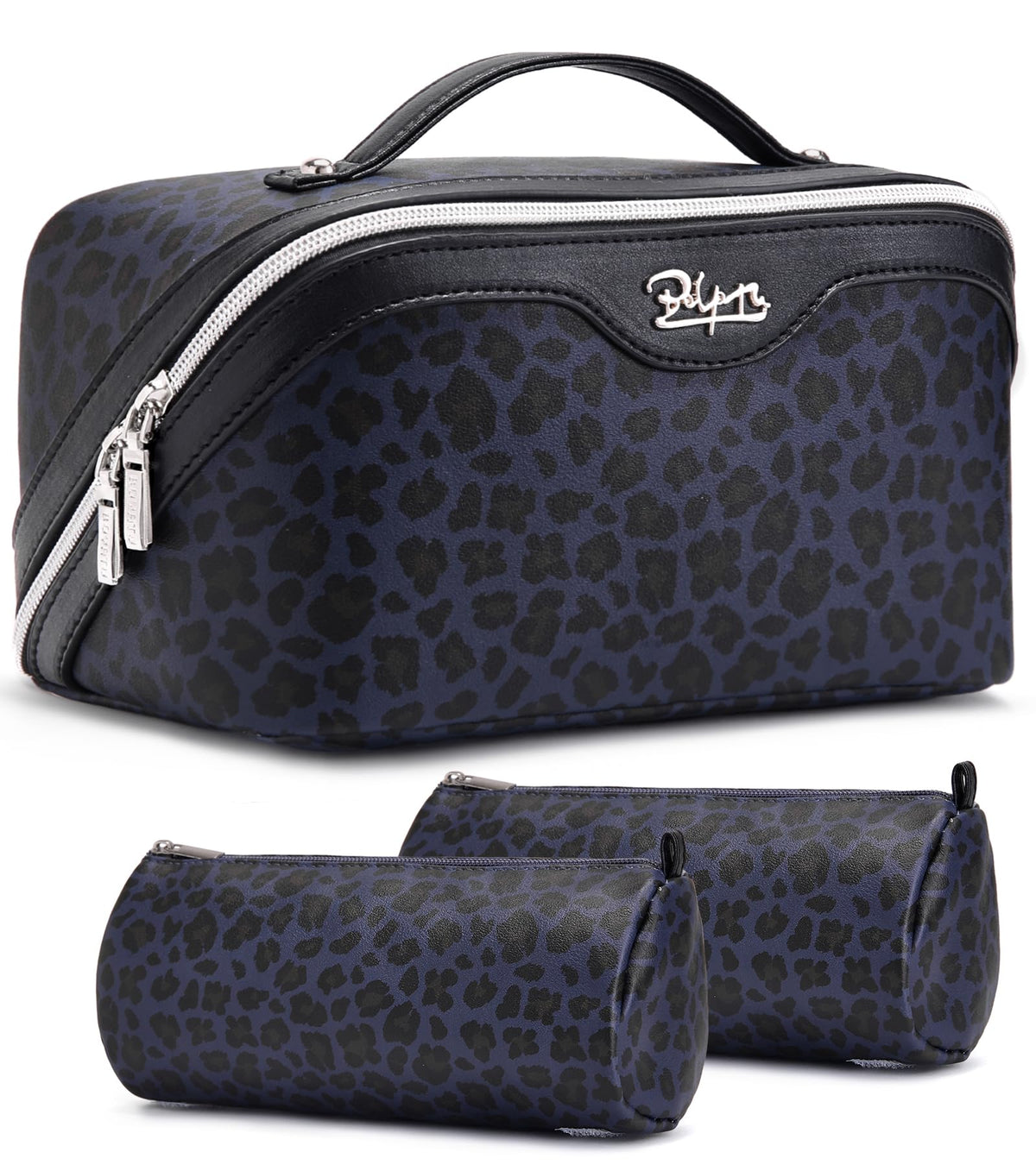 Trousse de maquillage BOYATU bleu vue de face avec design floral