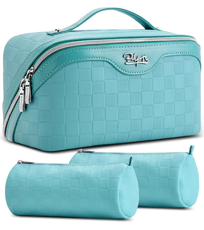 Trousse de maquillage BOYATU bleue à carreaux vue de face