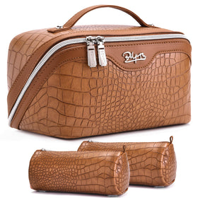 Trousse de maquillage BOYATU couleur marron avec motif crocodile