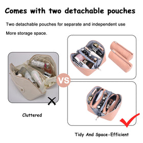 Trousse de maquillage BOYATU dans un décor de voyage