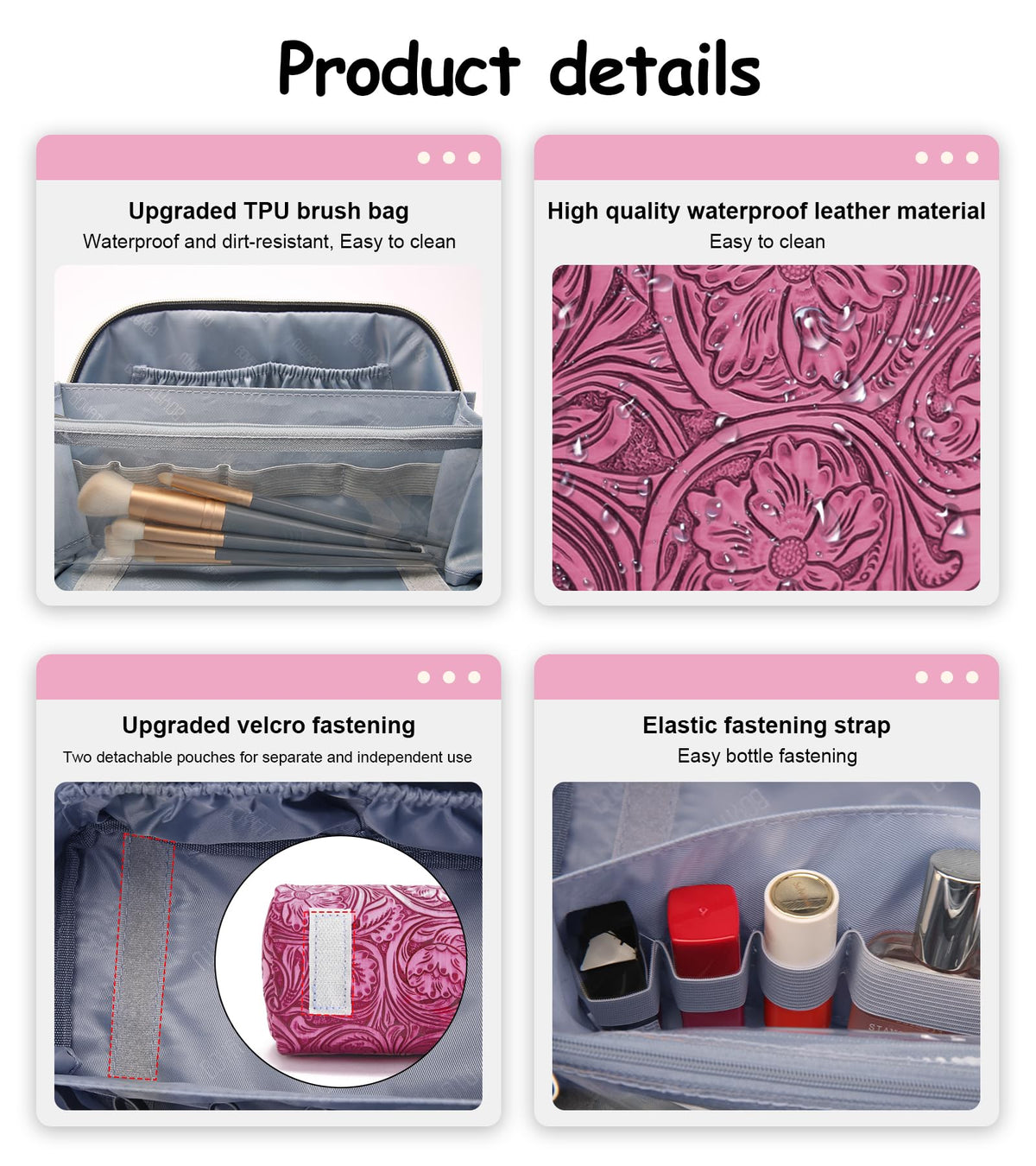 Trousse de maquillage BOYATU en cuir PU avec texture douce