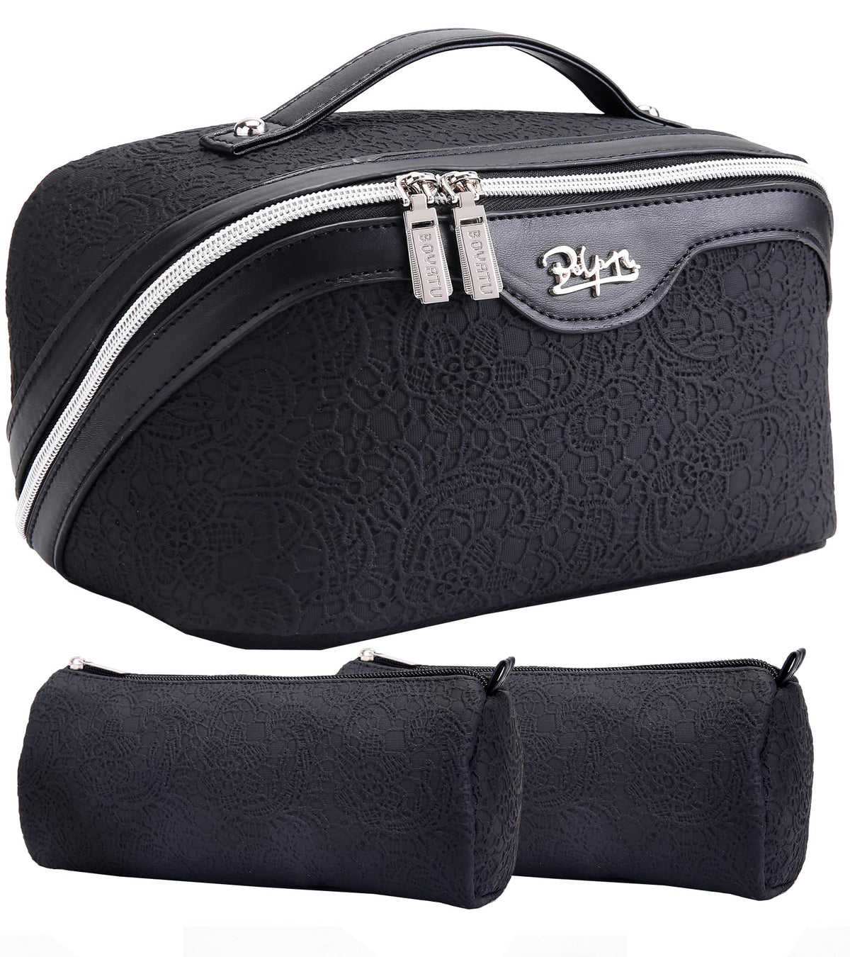 Trousse de maquillage BOYATU en cuir PU noir, vue avant