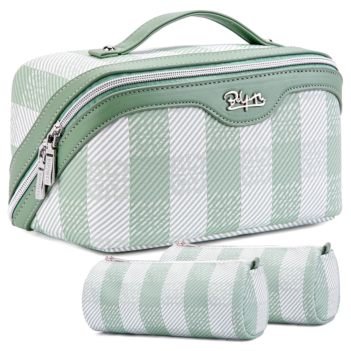 Trousse de maquillage BOYATU en cuir vegan vert, vue de face