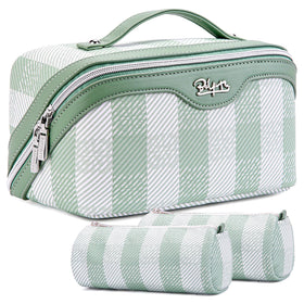 Trousse de maquillage BOYATU en cuir vegan vert, vue de face