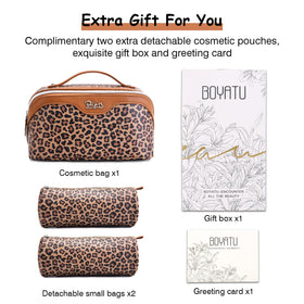 Trousse de maquillage BOYATU en simili cuir sur une coiffeuse