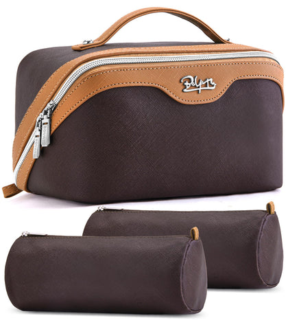 Trousse de maquillage BOYATU marron vue avant avec poignée