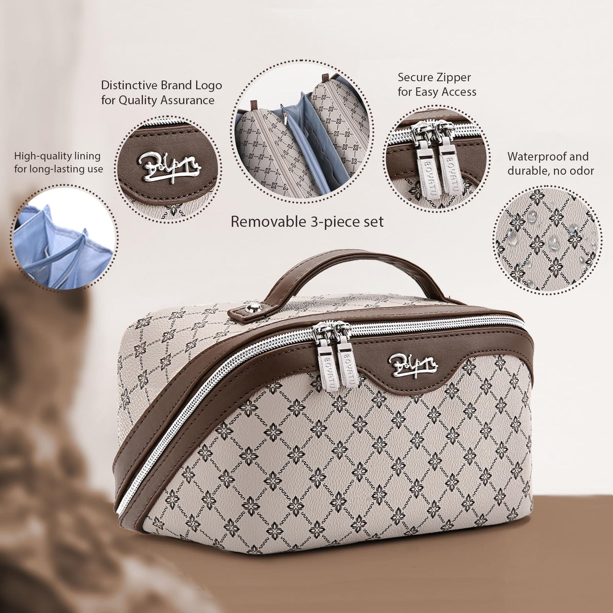 Trousse de maquillage BOYATU ouverte avec cosmétiques