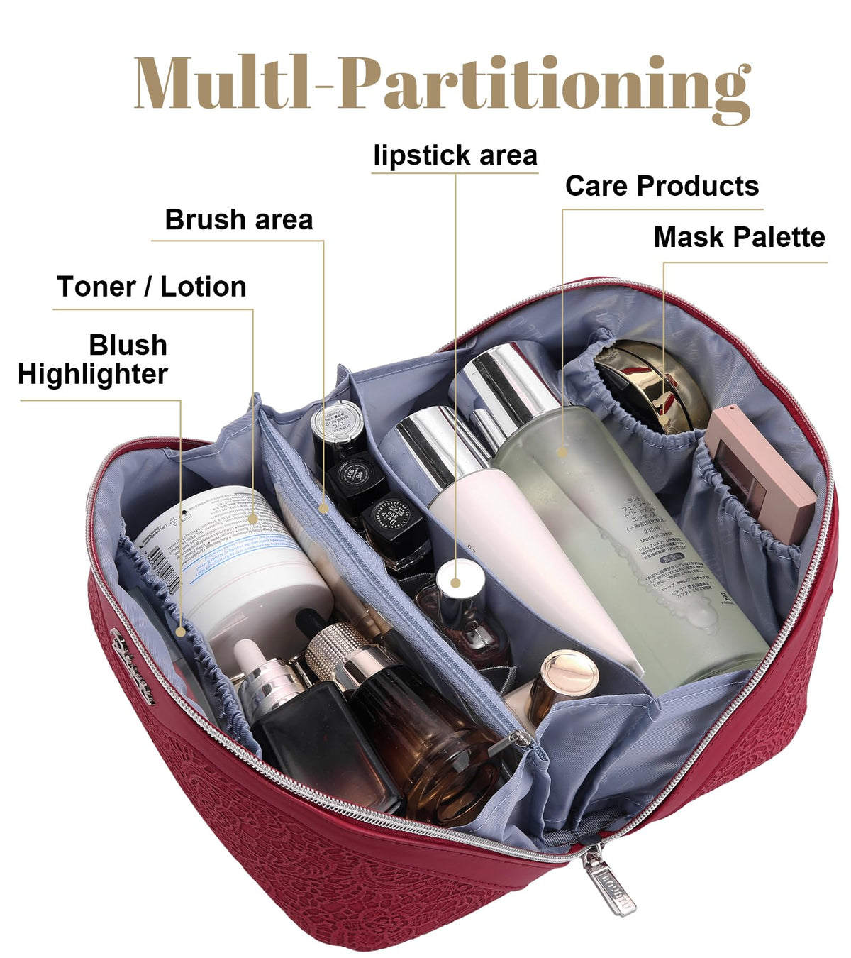 Trousse de maquillage BOYATU ouverte avec produits de beauté