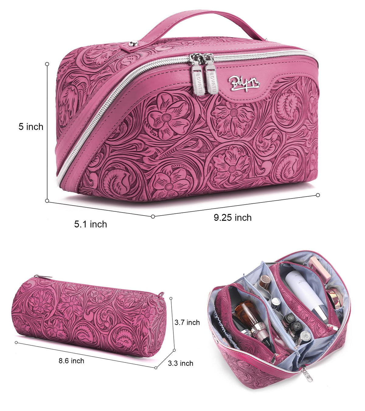 Trousse de maquillage BOYATU ouverte montrant les pochettes détachables