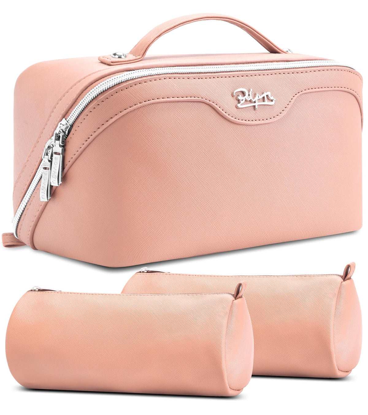 Trousse de maquillage BOYATU rose avec compartiments ouverts
