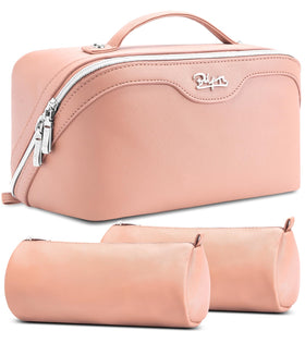 Trousse de maquillage BOYATU rose avec compartiments ouverts