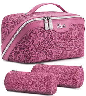 Trousse de maquillage BOYATU rouge vue de face avec design floral