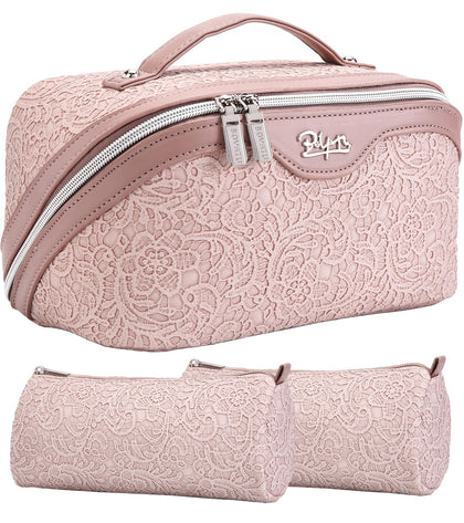 Trousse de maquillage BOYATU vue avant en cuir synthétique rose