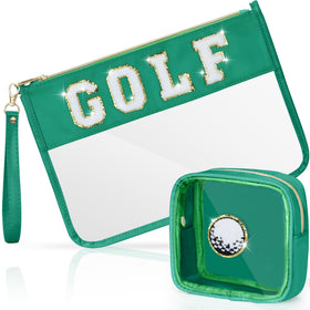 Trousse de maquillage BuyCard avec patch chenille verte et design de balle de golf