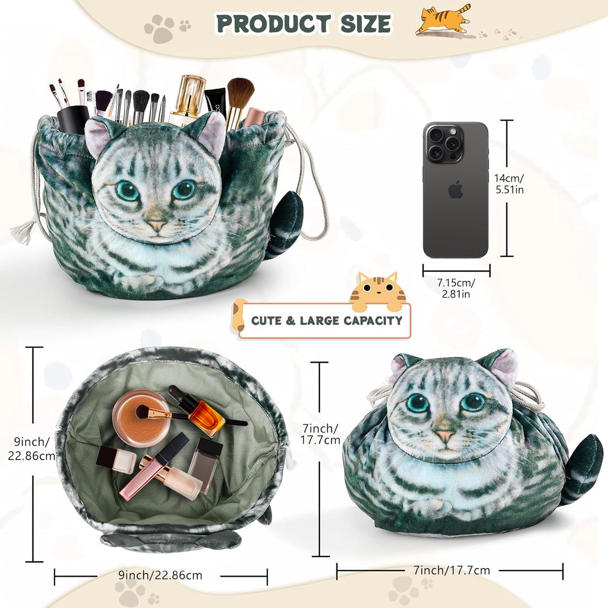 Trousse de maquillage chat grise en extérieur
