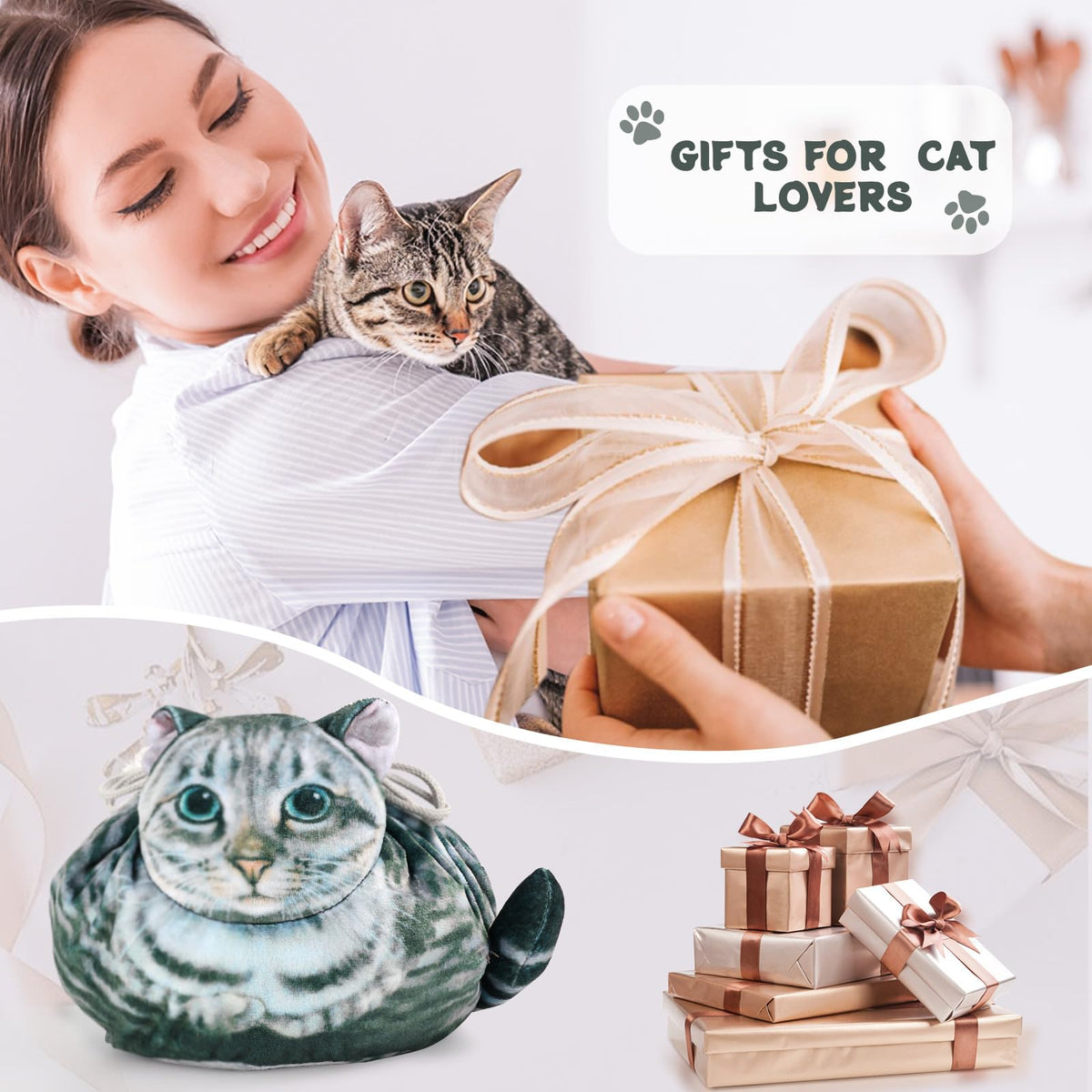 Trousse de maquillage chat grise fermée