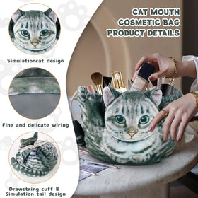 Trousse de maquillage chat grise ouverte avec cosmétiques