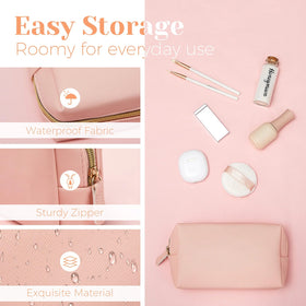 Trousse de maquillage Dunzy grise en cuir PU avec des accessoires de maquillage à l'intérieur