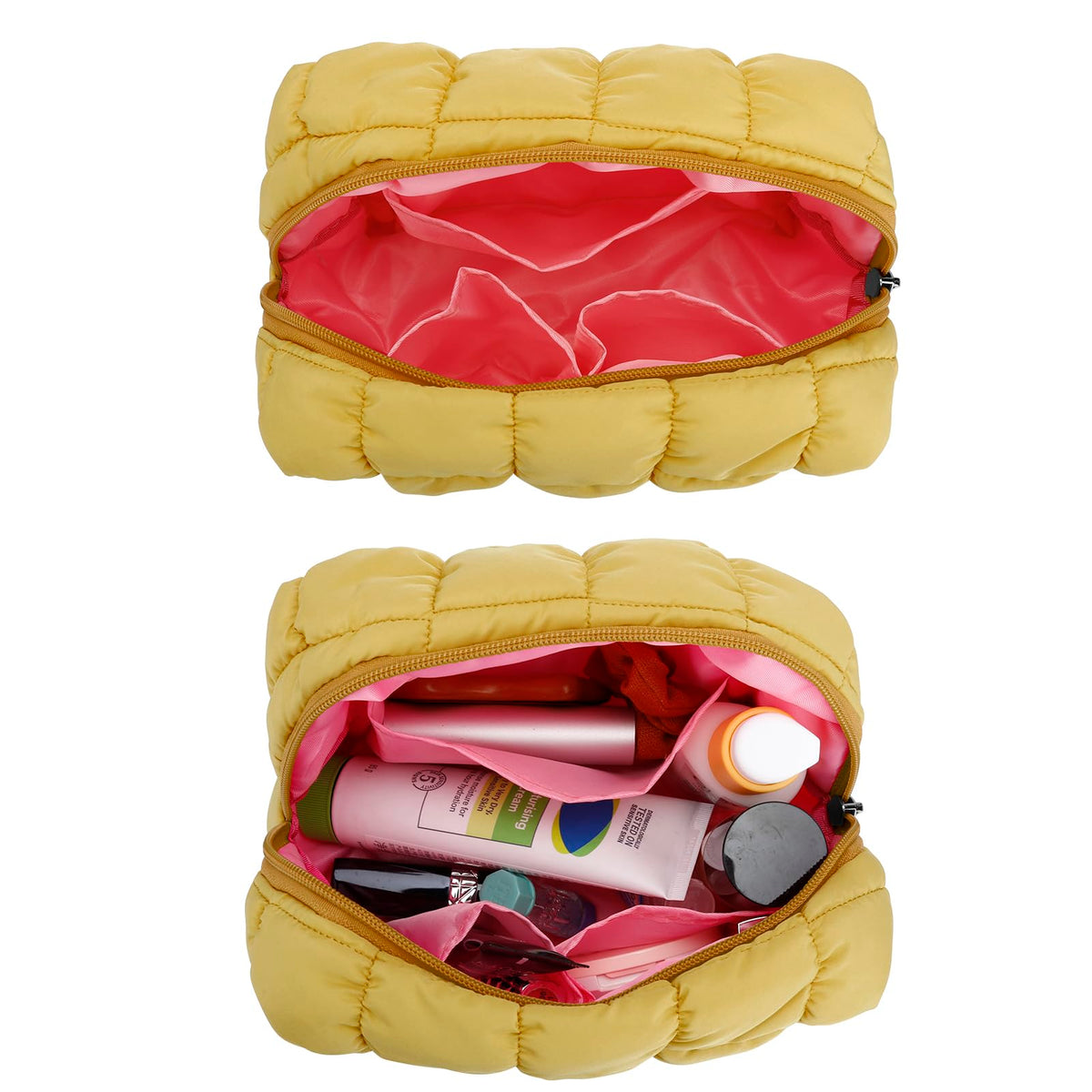 Trousse de maquillage E-Tree jaune dans un sac de plage