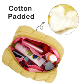 Trousse de maquillage E-Tree jaune vue de côté avec texture moelleuse