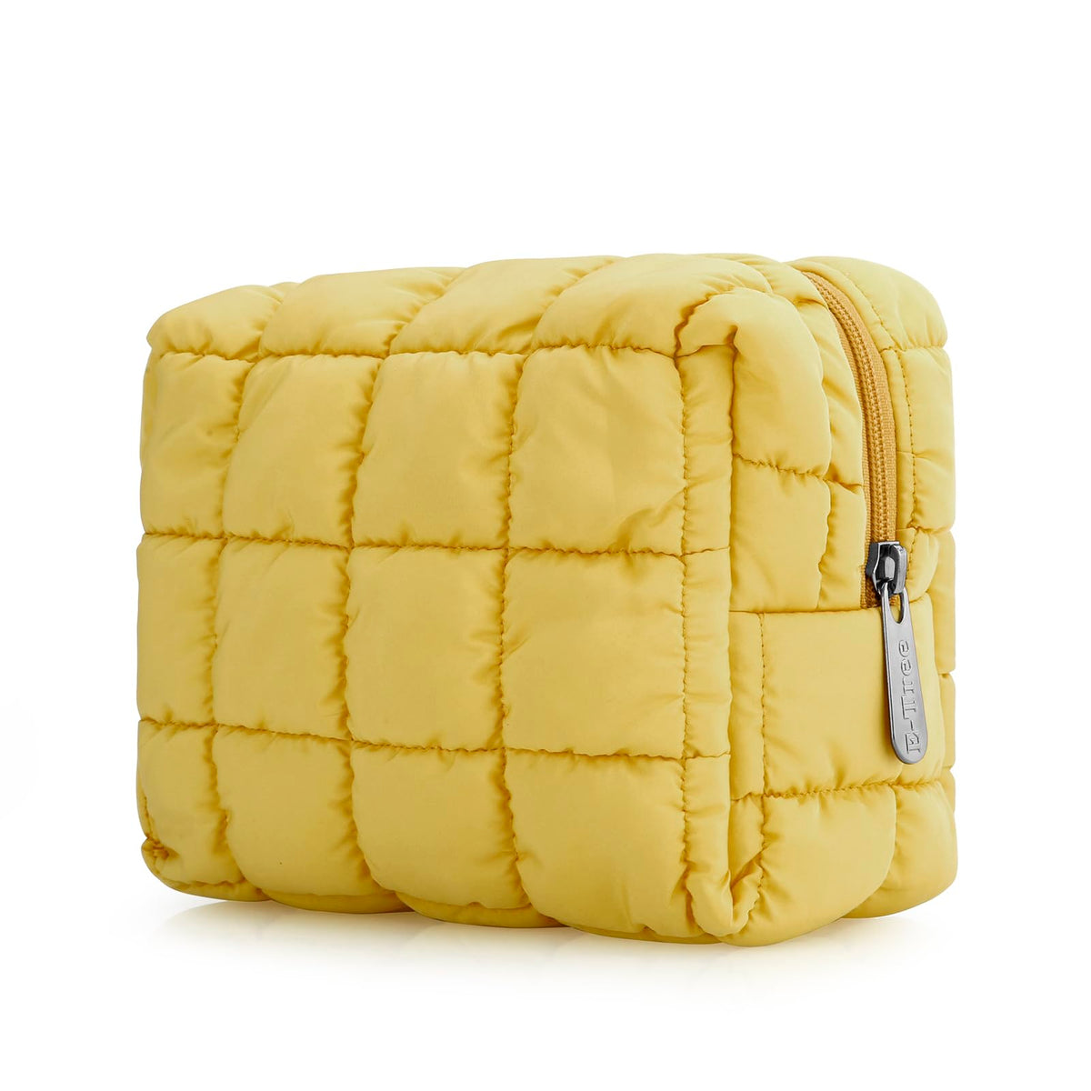 Trousse de maquillage E-Tree jaune vue de face avec design matelassé