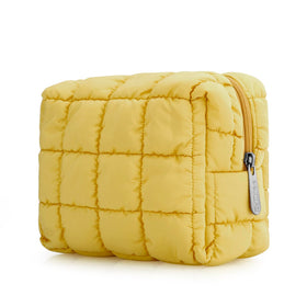 Trousse de maquillage E-Tree jaune vue de face avec design matelassé