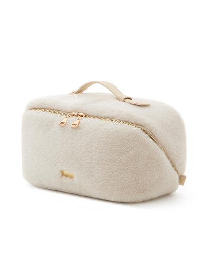 Trousse de maquillage EACHY beige vue de face en fourrure artificielle