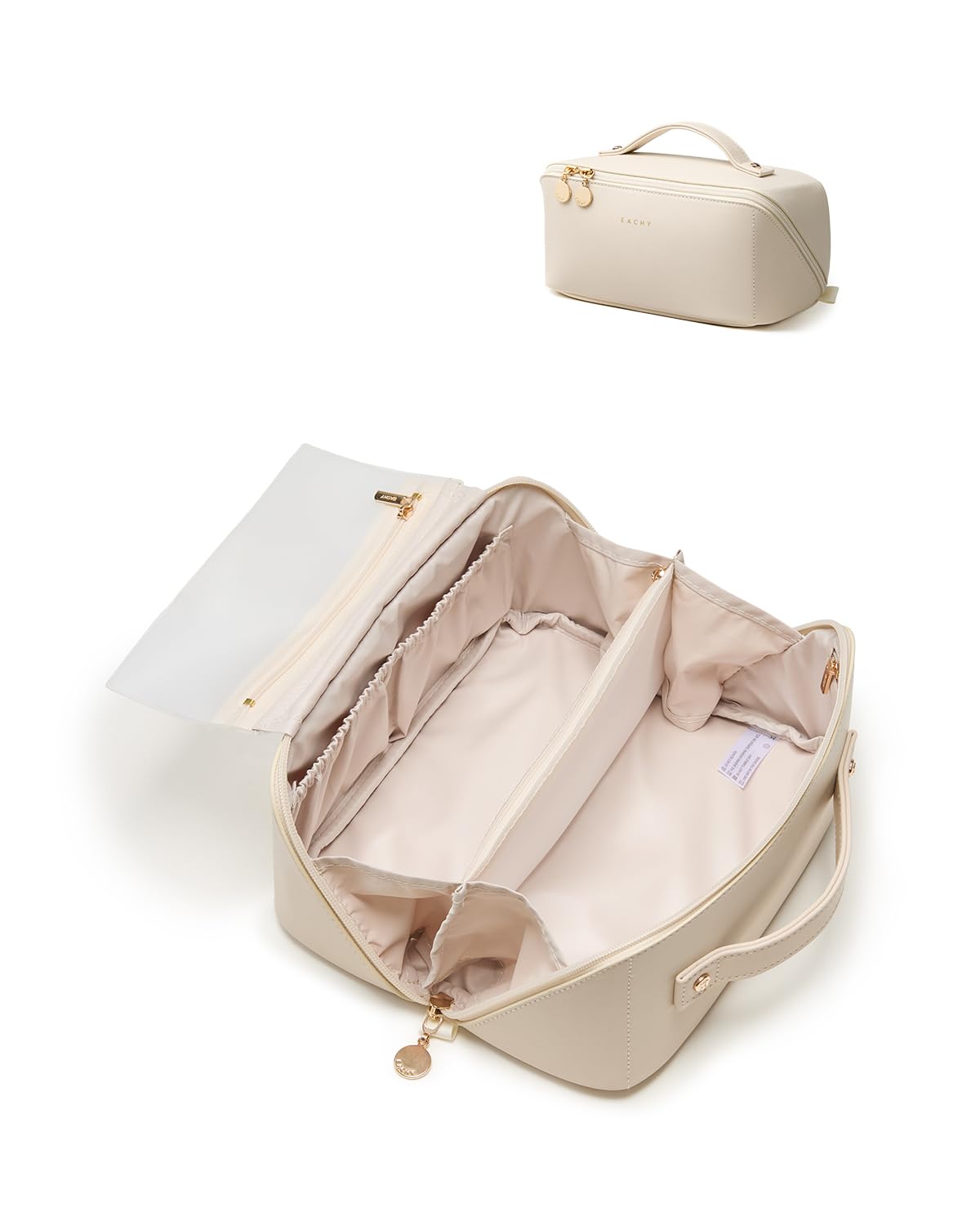 Trousse de maquillage EACHY en cuir PU blanc, vue de face