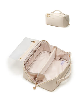 Trousse de maquillage EACHY en cuir PU blanc, vue de face