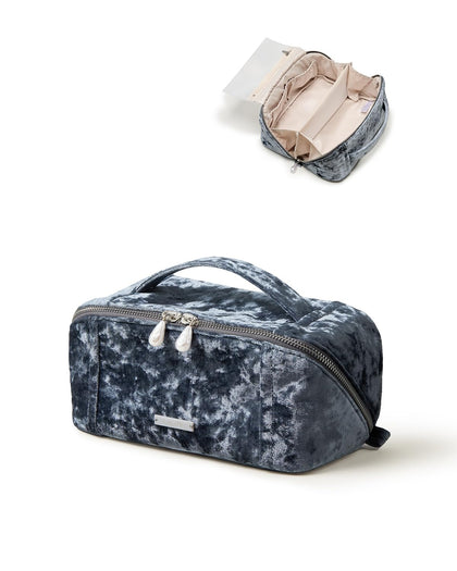 Trousse de maquillage EACHY en velours vue avant avec fermeture zippée