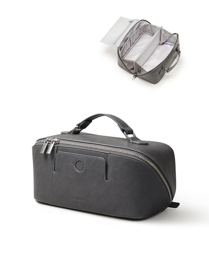 Trousse de maquillage EACHY grise vue avant avec détails en tissu perlé