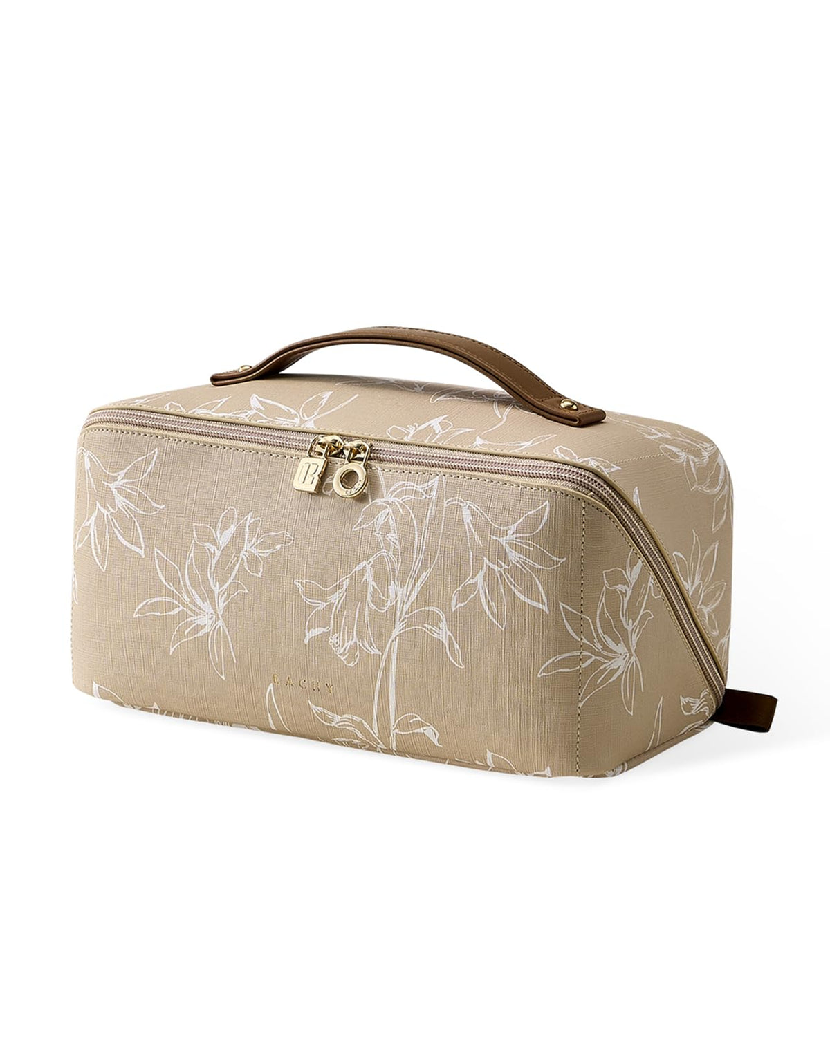 Trousse de maquillage EACHY marron vue de face avec ouverture complète