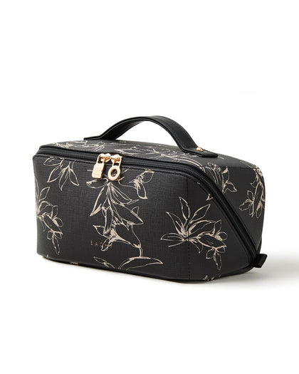 Trousse de maquillage EACHY noire avec design floral, vue de face
