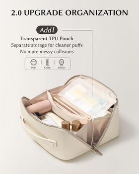 Trousse de maquillage EACHY ouverte à plat avec produits